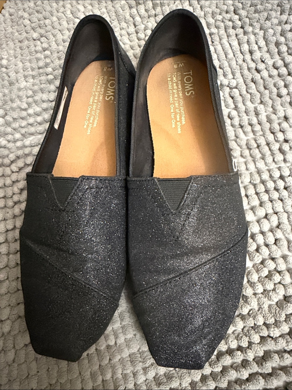 Toms Black Glitter Slip-On Flats